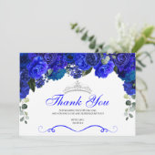 Elegant Royal Blue Silver Floral Quinceanera Bedankkaart (Staand voorkant)