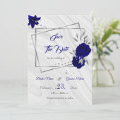 Elegant Royal Blue Silver Grey Geometrisch Save th Save The Date (Staand voorkant)