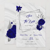 Elegant Royal Blue Silver Grey Geometrisch Save th The Date (Voorkant / Achterkant)