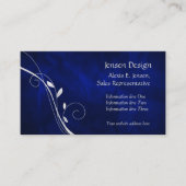 Elegant Royal Blue Silver Leaf Swirl Visitekaartje (Voorkant)