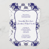 Elegant Royal Blue Silver Medallion Print Wedding Kaart (Voorkant / Achterkant)