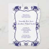 Elegant Royal Blue Silver Medallion Print Wedding Kaart (Voorkant)