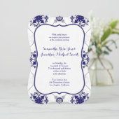 Elegant Royal Blue Silver Medallion Print Wedding Kaart (Staand voorkant)