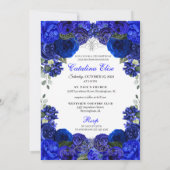 Elegant Royal Blue Silver Quinceanera Birthday Inv Kaart (Achterkant)