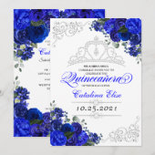 Elegant Royal Blue Silver Quinceanera Birthday Inv Kaart (Voorkant / Achterkant)