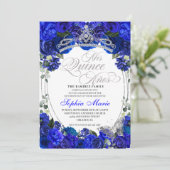 Elegant Royal Blue Silver Quinceanera Birthday Kaart (Staand voorkant)