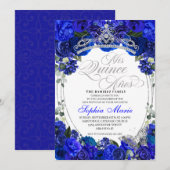 Elegant Royal Blue Silver Quinceanera Birthday Kaart (Voorkant / Achterkant)
