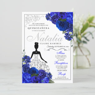 Elegant Royal Blue Silver Quinceanera Birthday Kaart