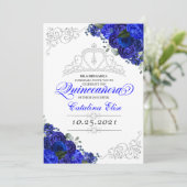 Elegant Royal Blue Silver Quinceanera Birthday Kaart (Staand voorkant)