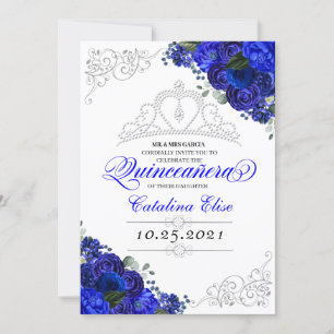 Elegant Royal Blue Silver Quinceanera Birthday Kaart