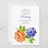 Elegant Royal Blue Sinaasappel Bloemen Zomer Bruil Kaart (Voorkant)