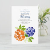 Elegant Royal Blue Sinaasappel Bloemen Zomer Bruil Kaart (Staand voorkant)