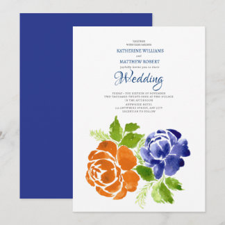 Elegant Royal Blue Sinaasappel Bloemen Zomer Bruil Kaart