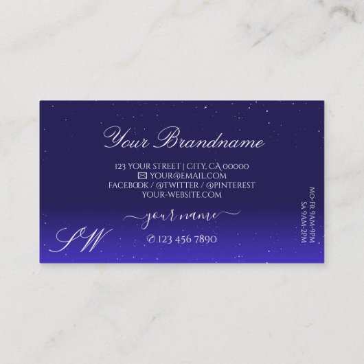 Elegant Royal Blue Sparging Diamonds en Monogram Visitekaartje (Achterkant)