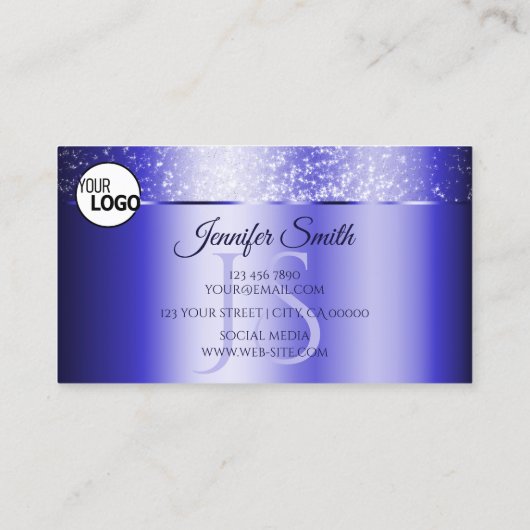 Elegant Royal Blue Sparging Glitter Logo Monogram Visitekaartje (Achterkant)