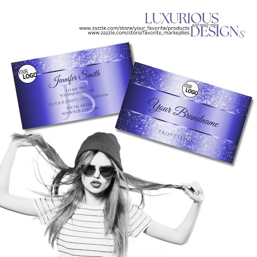 Elegant Royal Blue Sparging Glitter Logo Monogram Visitekaartje