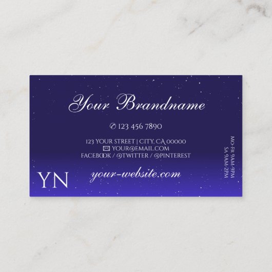 Elegant Royal Blue Sparking Diamonds en Initialen Visitekaartje (Achterkant)