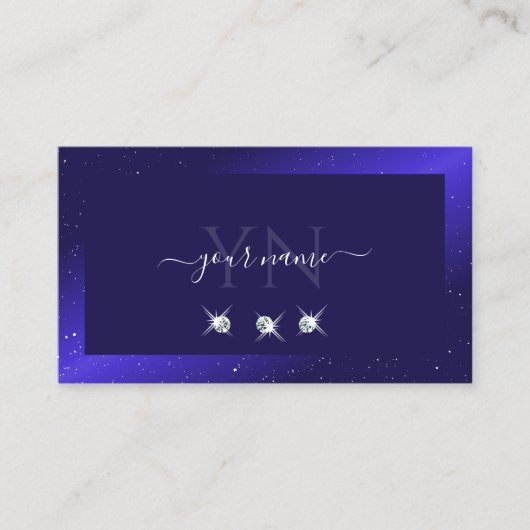 Elegant Royal Blue Sparking Diamonds en Initialen Visitekaartje (Voorkant)