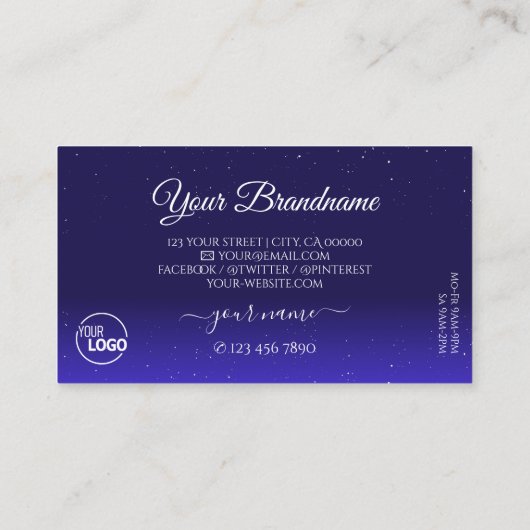 Elegant Royal Blue Sparking Diamonds met Logo Visitekaartje (Achterkant)