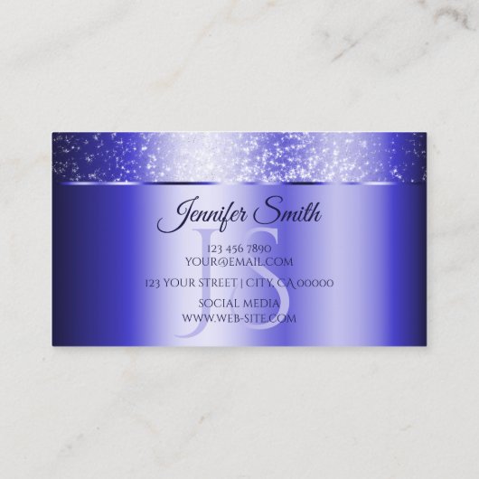 Elegant Royal Blue Sparkling Glitter en Monogram Visitekaartje (Achterkant)