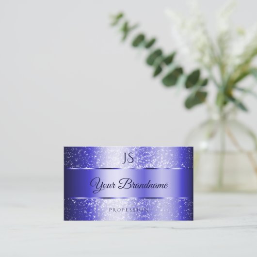 Elegant Royal Blue Sparkling Glitter en Monogram Visitekaartje (Staand voorkant)