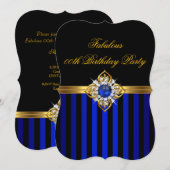 Elegant Royal Blue Stripe Gold Pearl Birthday Kaart (Voorkant / Achterkant)