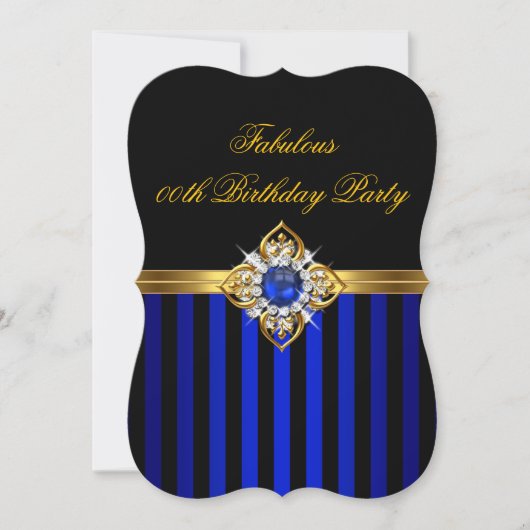 Elegant Royal Blue Stripe Gold Pearl Birthday Kaart (Voorkant)