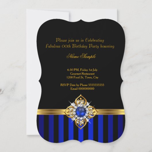 Elegant Royal Blue Stripe Gold Pearl Birthday Kaart (Achterkant)