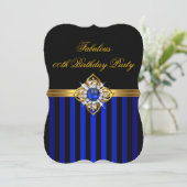 Elegant Royal Blue Stripe Gold Pearl Birthday Kaart (Staand voorkant)