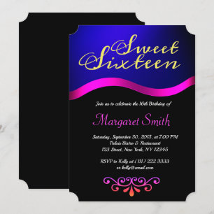Elegant Royal Blue Sweet 16 Invite Kaart