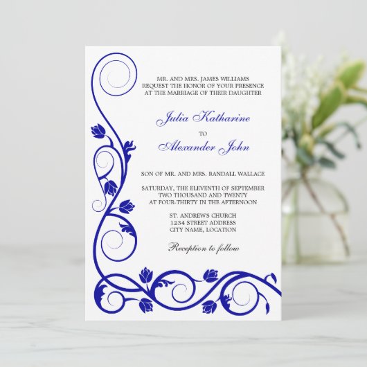 Elegant Royal Blue Swirls Kaart (Staand voorkant)