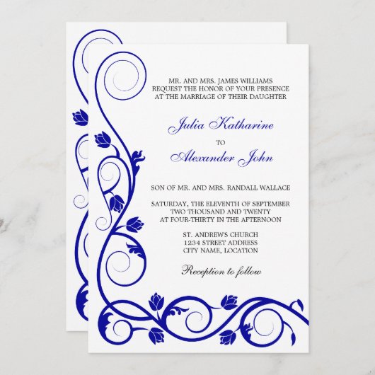 Elegant Royal Blue Swirls Kaart (Voorkant / Achterkant)