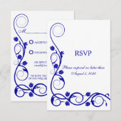 Elegant Royal Blue Swirls RSVP Kaartje (Voorkant / Achterkant)