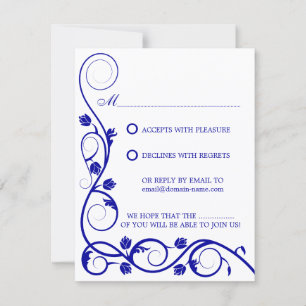 Elegant Royal Blue Swirls RSVP / Reply Kaart
