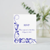 Elegant Royal Blue Swirls RSVP / Reply Kaart (Staand voorkant)