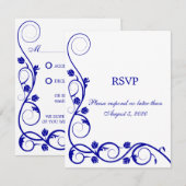 Elegant Royal Blue Swirls RSVP / Reply Kaart (Voorkant / Achterkant)
