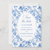 Elegant Royal Blue Toile Save the Date Wedding Car Aankondiging (Voorkant)