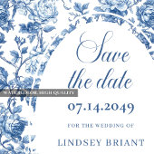 Elegant Royal Blue Toile Save the Date Wedding Car Aankondiging