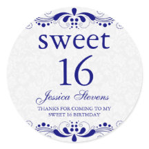 Elegant Royal-Blue Tones Floral Lace White Dammask