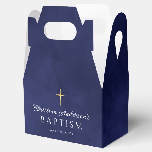 Elegant Royal Blue Waterverf Baptism Boy Bedankdoosjes (Geopend)