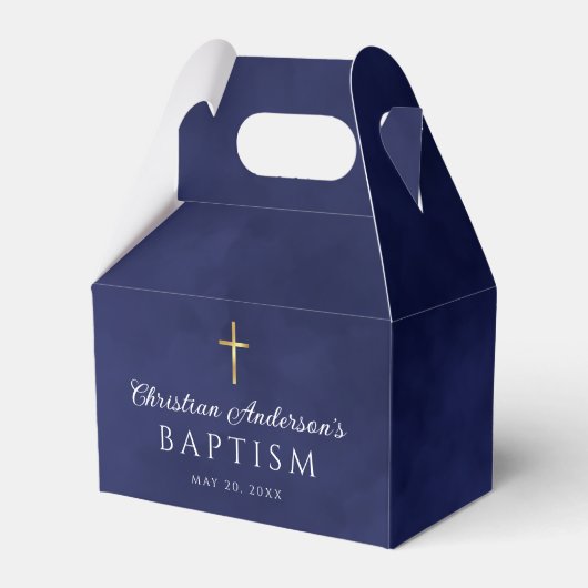 Elegant Royal Blue Waterverf Baptism Boy Bedankdoosjes (Voorkant Zijde)
