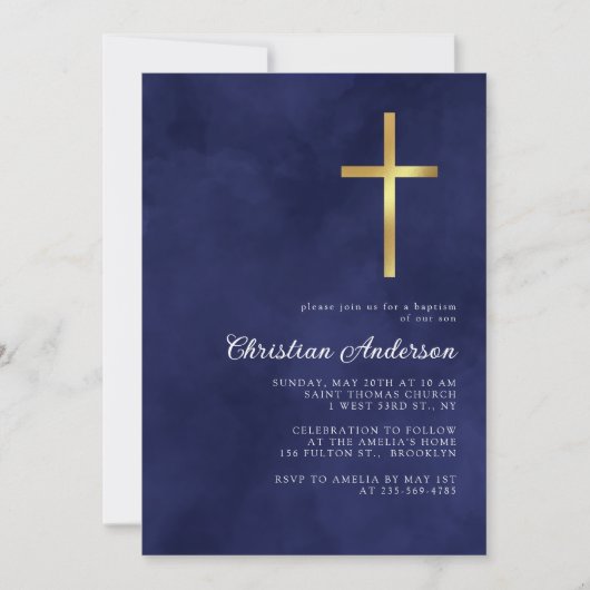 Elegant Royal Blue Waterverf Baptism Boy Kaart (Voorkant)