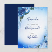 Elegant Royal Blue Waterverf Floral bruidsmeisje Kaart (Voorkant / Achterkant)