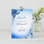 Elegant Royal Blue Waterverf Floral bruidsmeisje Kaart (Staand voorkant)