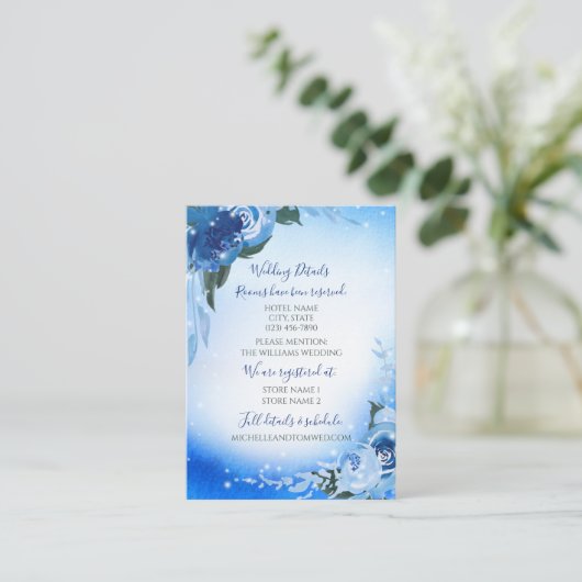 Elegant Royal Blue Waterverf Floral Greenery Informatiekaartje (Staand voorkant)
