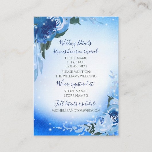 Elegant Royal Blue Waterverf Floral Greenery Informatiekaartje (Voorkant)