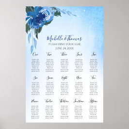 Elegant Royal Blue Waterverf Floral Greenery Poster