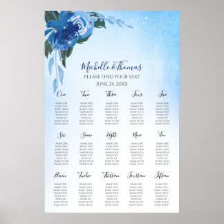 Elegant Royal Blue Waterverf Floral Greenery Poster