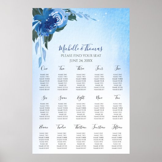 Elegant Royal Blue Waterverf Floral Greenery Poster (Voorkant)