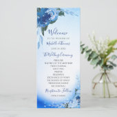 Elegant Royal Blue Waterverf Floral Greenery Programmakaart (Staand voorkant)